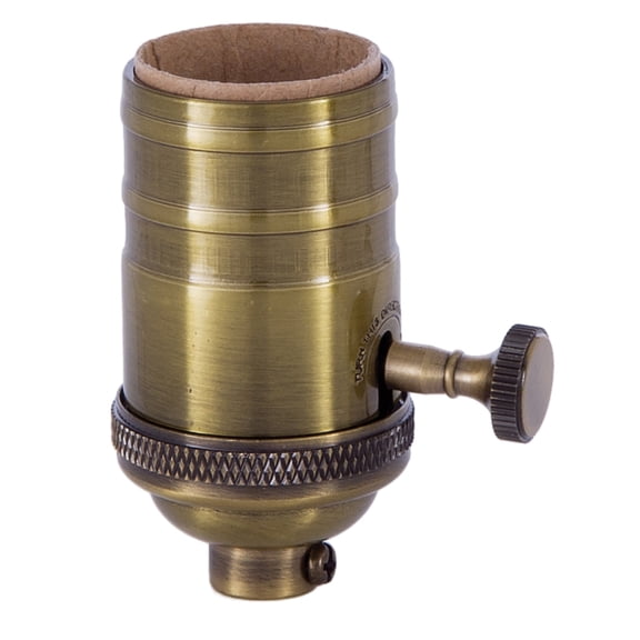 B&P Lamp® Heavy Turned Brass Socket With Brass Knob, Antique Brass Finish 3-Way Function, No Uno Thread