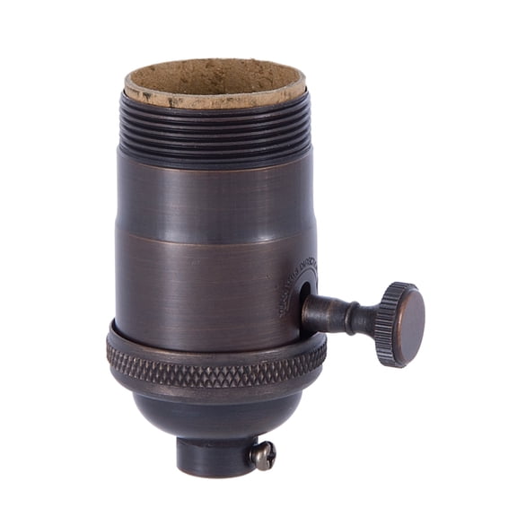 B&P Lamp® Heavy Turned Brass Socket With Brass Knob, Antique Bronze Finish, On/Off Function Uno Thread Shell
