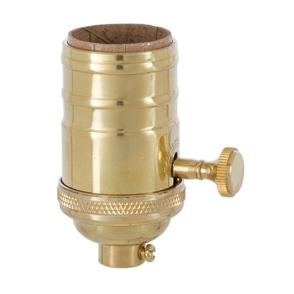 B&P Lamp® Heavy Turned Brass Socket With Brass Knob, Polished And Lacquered Finish, On/Off Function, No Uno Thread