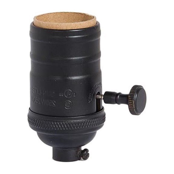 B&P Lamp® Heavy Turned Brass Socket With Brass Knob, Satin Black Finish, 3-Way Function, No Uno Thread