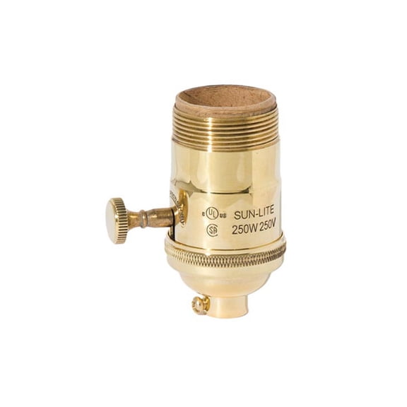 B&P Lamp® Heavy Turned Brass Socket With Brass Knob, Unfinished Brass, On/Off Function, Uno Thread Shell