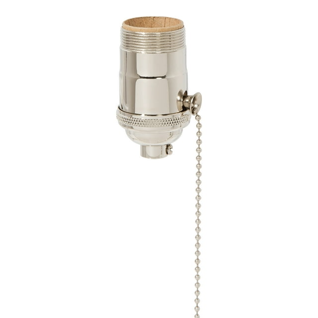 B&P Lamp® Heavy Turned Brass Socket With Nickel Plated Finish, On/Off Pull Chain Function, Uno Thread Shell