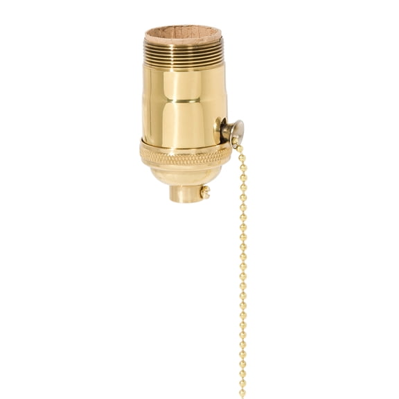 B&P Lamp® Heavy Turned Brass Socket With Polished And Lacquered Finish, On/Off Pull Chain Function, Uno Thread Shell