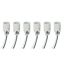B&P Lamp Intermediate Base E17 Keyless Unglazed Porcelain Socket with Wire Leads, 6 Pack