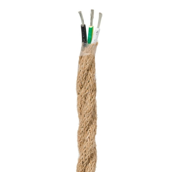 B&P Lamp® Jute Burlap Twisted Lamp Cord, 3 Wire, 50 Feet Long Spool
