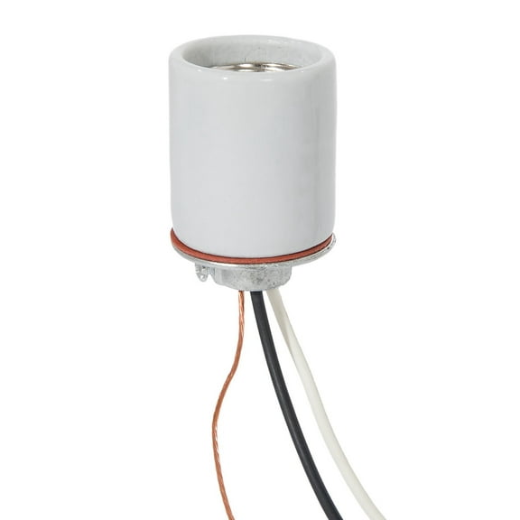 B&P Lamp® Keyless Glazed Porcelain Medium Base E26 Socket with 1/4IP Cap and 20 Inch Long Wire Leads