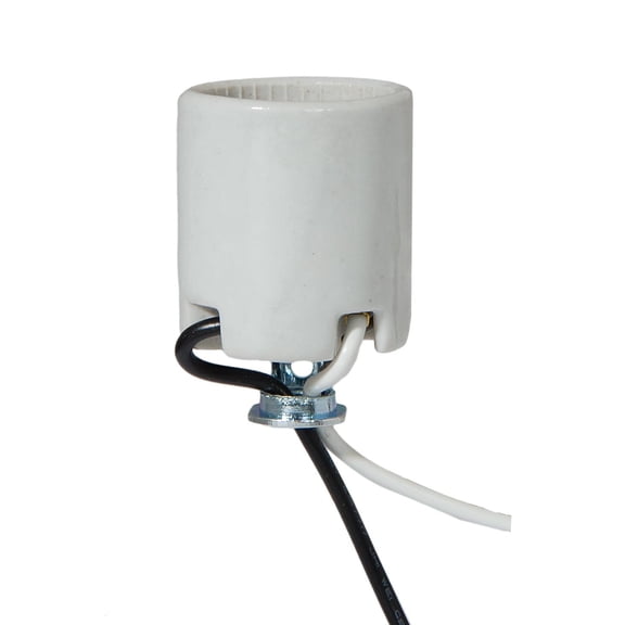 B&P Lamp® Keyless Glazed Porcelain Medium Base E26 Socket with 1/8IP Hickey and 30 Inch Long Wire Leads