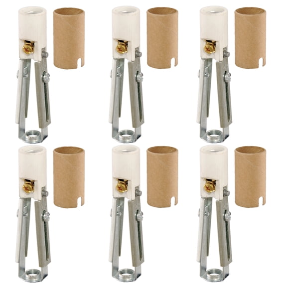 B&P Lamp® Keyless Porcelain Adjustable Candelabra Candle Socket, Adjusts From 3-3/8 Inches to 4-11/16 Inches, 6 Pack