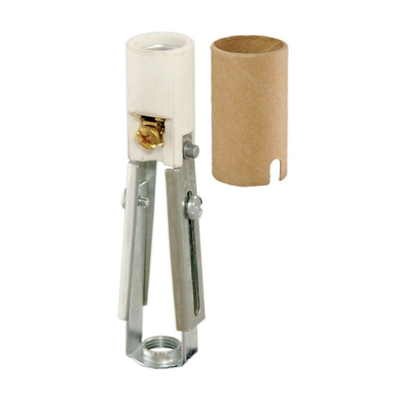 B&P Lamp® Keyless Porcelain Adjustable Candelabra Candle Socket, Adjusts From 3-3/8 Inches to 4-11/16 Inches