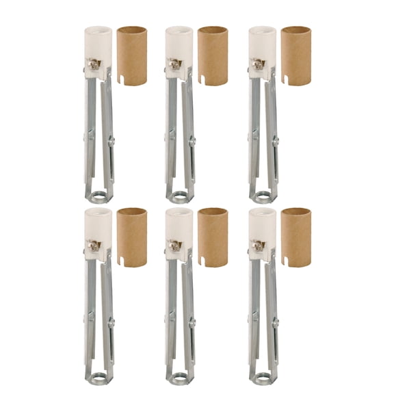 B&P Lamp® Keyless Porcelain Adjustable Candelabra Candle Socket, Adjusts From 4-11/16 Inches to 6 Inches, 6 Pack
