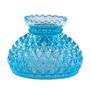 B&P Lamp Light Blue Glass Lamp Shade with Diamond Quilted Pattern Student Glass Shade with Crimped Top, 7 Inch Fitter, for Vintage and Antique Style Globes