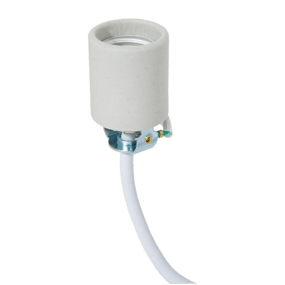 B&P Lamp® Medium Base E26 Keyless Porcelain Socket with an 8 Foot Long White SVT Lead