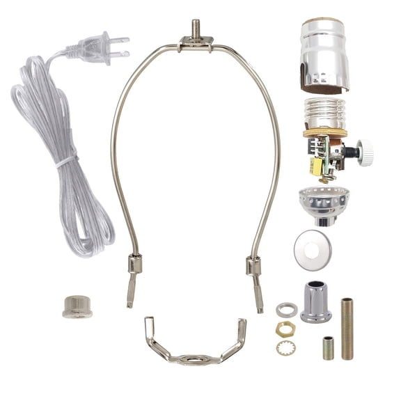 B&P LampĀ® Nickel Plated Finish Table Lamp Wiring Kit with 6 Inch Harp and Full-Range Dimmer Socket