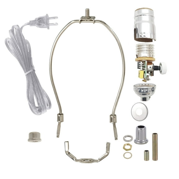 B&P Lamp® Nickel Plated Finish Table Lamp Wiring Kit with 8 Inch Harp and Full-Range Dimmer Socket