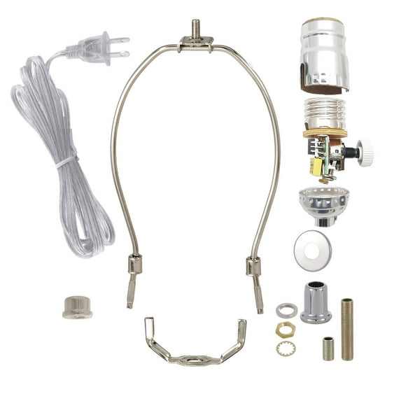B&P Lamp® Nickel Plated Finish Table Lamp Wiring Kit with 9 Inch Harp and Full-Range Dimmer Socket