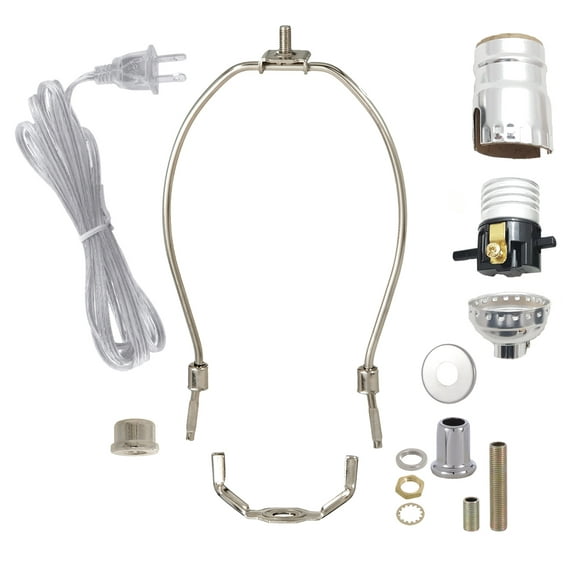 B&P Lamp® Nickel Plated Finish Table Lamp Wiring Kit with a 8 Inch Harp and Push-Thru Socket