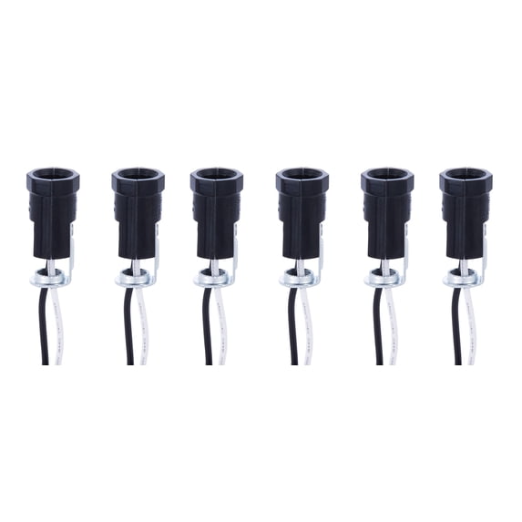 B&P Lamp® Pigtail E12 Candelabra Socket With 1/8F Hickey and 12 Inch Wire Leads, 6 Pack