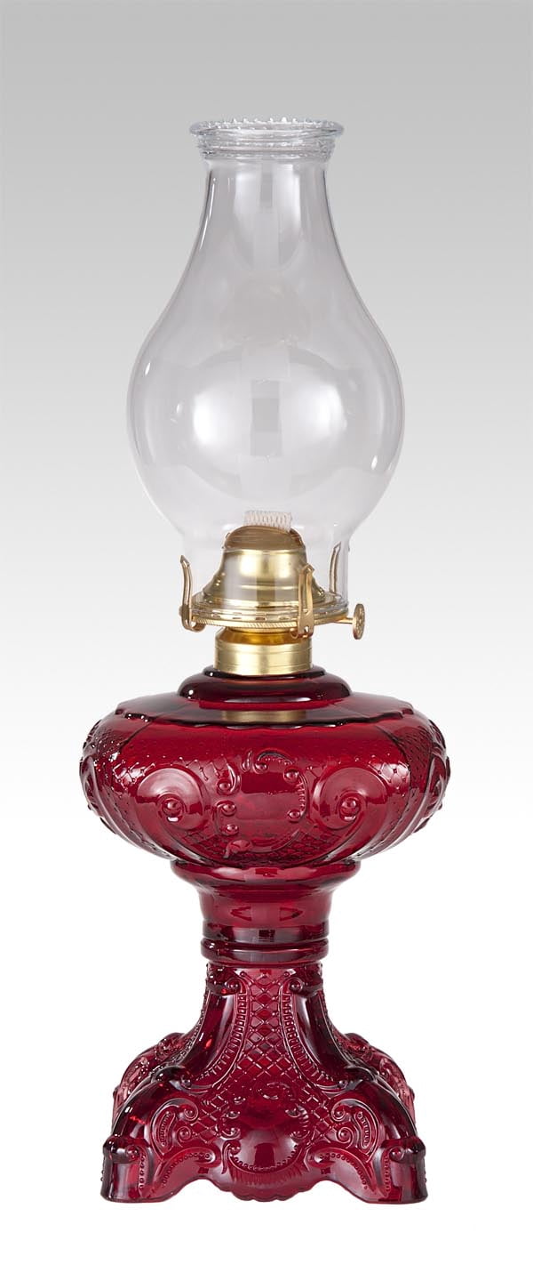 B&P Lamp® Princess Feather Oil Lamp With Ruby Color Base