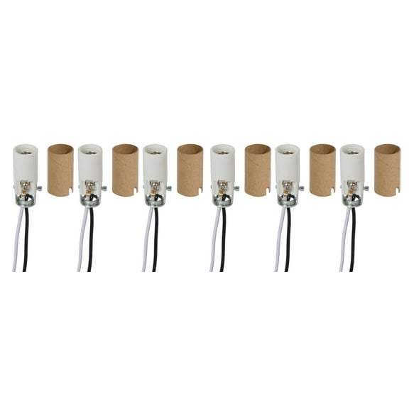 B&P Lamp Short Keyless Candelabra Porcelain Socket with Wire Leads, 6 Pack