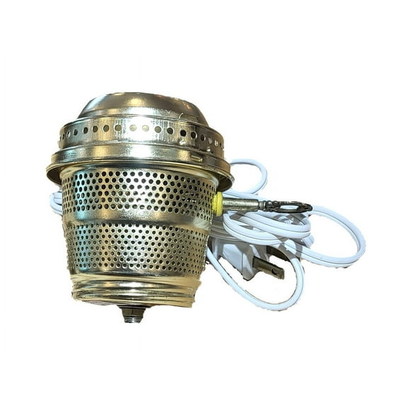 B&P Lamp® Solid Brass Electrified Burner Designed to Fit Aladdin® Brand Lamps, White Cord On-Off Switch