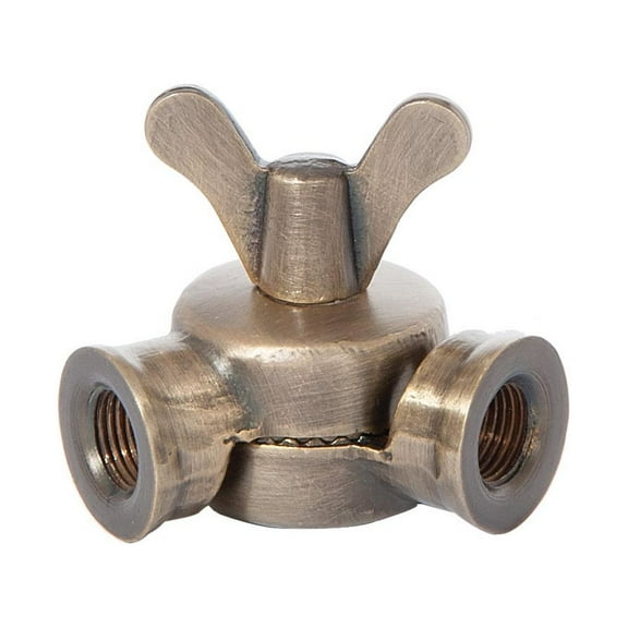 B&P Lamp® Solid Brass Friction Swivel with Teeth and Butterfly Style Pin, Tapped 1/8IP on Each End, Antique Brass