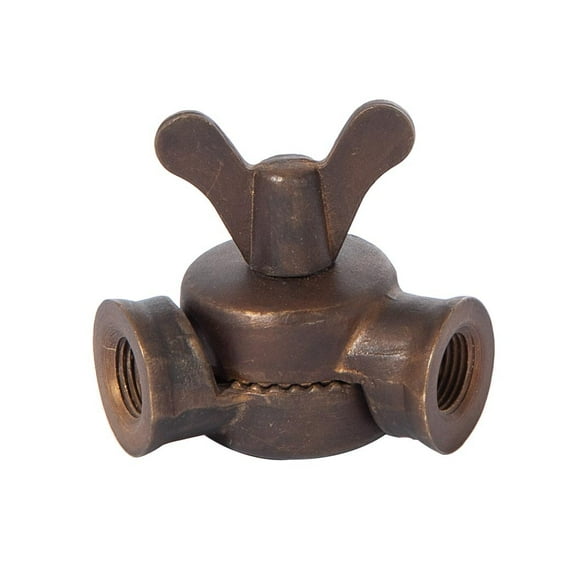 B&P Lamp® Solid Brass Friction Swivel with Teeth and Butterfly Style Pin, Tapped 1/8IP on Each End, Antique Bronze