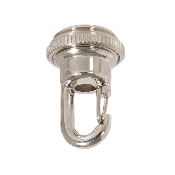 B&P Lamp® Solid Cast Brass Screw Collar Loop With Fast Snap Hook, For 1-1/16 Inch Center Hole Canopies, 1/4IP, Polished Nickel