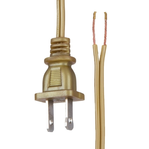 B&P LampĀ® Unfinished Brass Lamp Cord, 12 Foot Long SPT-1 Wire, UL Listed