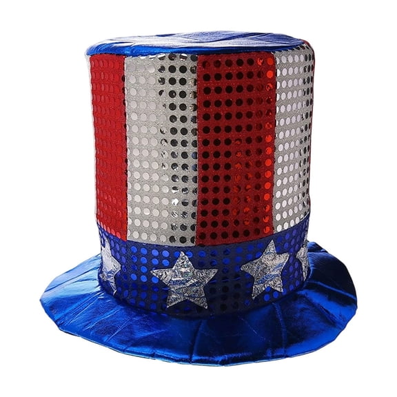 B Patriotic Uncle Sam Top Hat With Sequins, Usa Flag Festival Party Hat For Independence Day Celebration, Red White Blue Costume