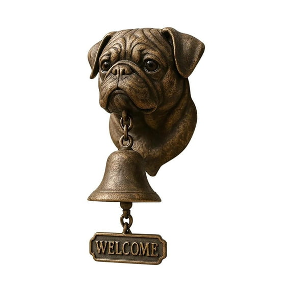 B Pekingese Welcome Doorbell Porch Decor With Chiming Bell And Welcome Sign Antique Finish For Home Garden Decoration