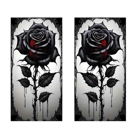 B-Pillar Protective Film Stickers, Black Rose Decorative Car Column Decals, Weather-Resistant PET Door Pillar Cover for Vehicles, Easy Install DIY Exterior Accessories (2 Pack)