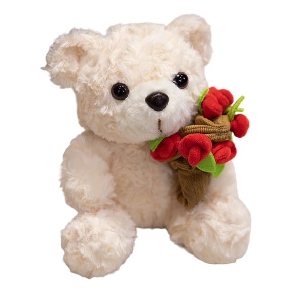 B Plush Bear Doll With Rose Hat, Soft Short Plush Material And Cute Design For Bedroom, Sofa And Festival Decor, 7.8X3.5X3.5In, 0.4Lb