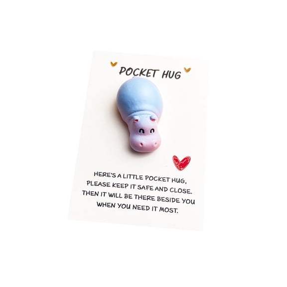 B Pocket Sized Card With Cute Smiling Hippopotamus Resin Figurine For Expressing Thanks And Appreciation Includes Accompanying Greeting Card For Personal Message