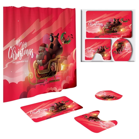 B Printed Waterproof And Polyester Shower Curtain Set Of Four Pieces Absorbent Mat Bathroom Four Piece Set Shower Curtain B 09 70.87X70.87 Inch