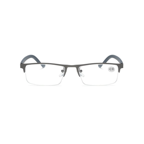 B&Q 1 PK Men's Blue Light Blocking Reading Glasses - Rectangular Metal Half-Frame - Spring Hinge Readers