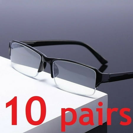 B & Q 10 Packs Men Women Rectangular Half Frame Blue Light Blocking Reading Glasses Readers for Gaming Computer +1.50
