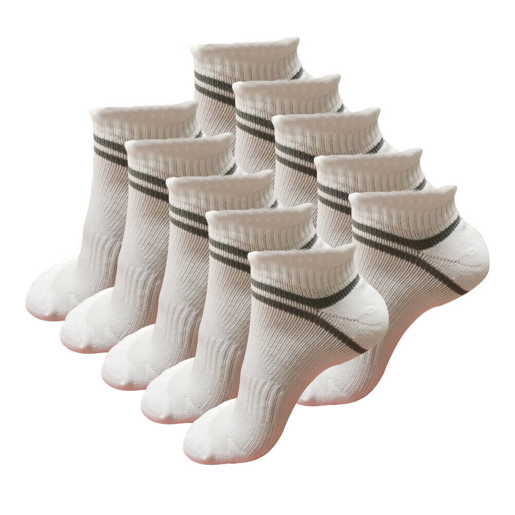 B&Q 10 Pairs Mens Athletic Cotton Low Cut Ankle Breathable Casual Socks with Cushioned Tab for Sneakers Sports Running Jogging Cycling White Size 9-11-10-13