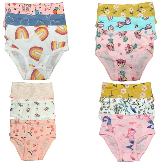 B&Q 12-Pack Cotton Briefs for Active Toddlers and Little Girls, Sizes 2T-7T