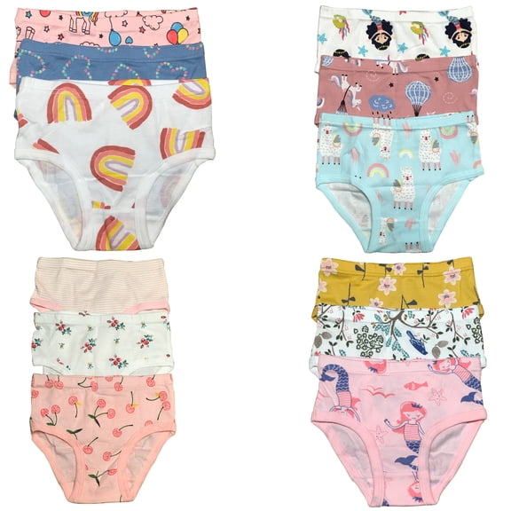 B&Q 12-Pack Cotton Briefs for Active Toddlers and Little Girls, Sizes 2T-7T