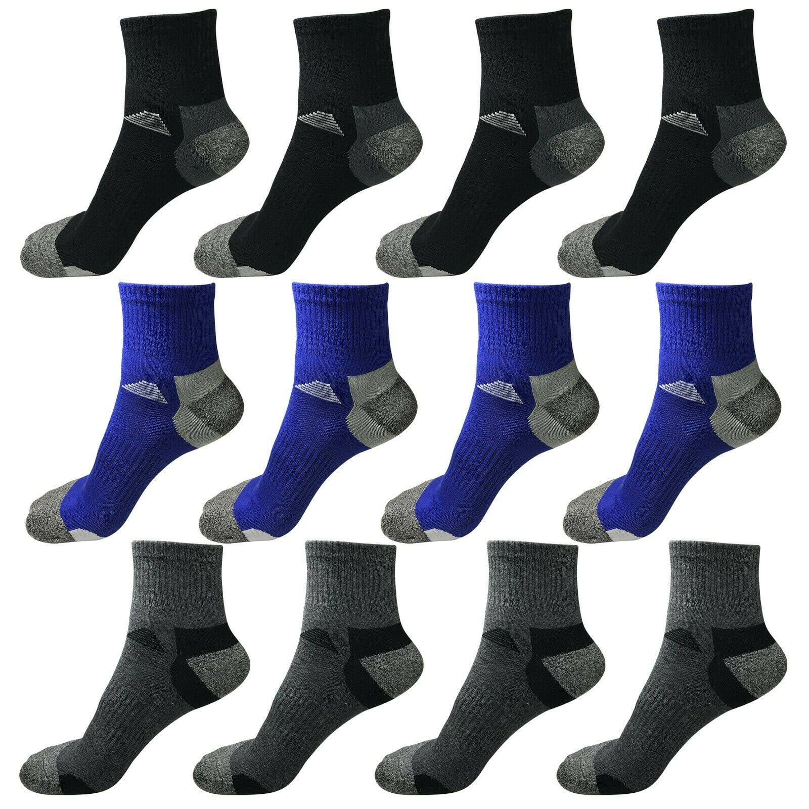 B&Q 12 Pairs Mens Mid Cut Ankle Quarter Crew Athletic Breathable Sport Cotton Socks 6-12