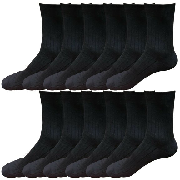 B&Q 12 pairs 98% Cotton Mens Breathable Comfortable Soft Fashion Casual Crew Business Dress Socks Mid Calf Size 9-11