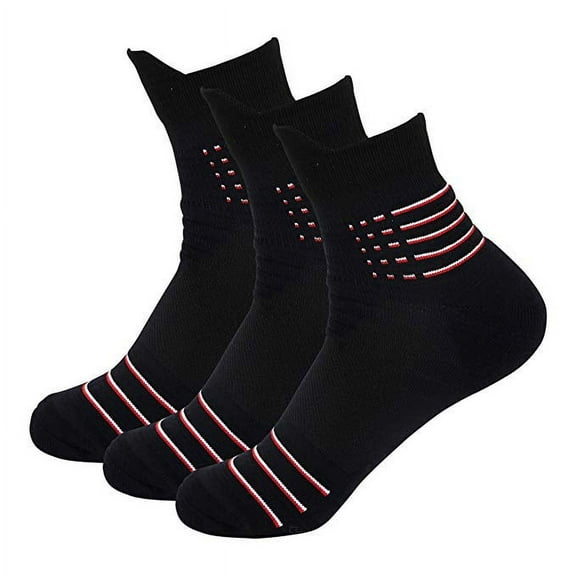 B&Q 3 Pairs Mens Mid Cut Quarter Black Athletic Cotton Breathable Performance Comfort Cushion Casual Ankle Socks for Sports Running Basketball