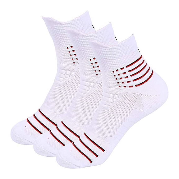 B&Q 3 Pairs Mens Mid Cut Quarter White Athletic Cotton Breathable Performance Comfort Cushion Casual Ankle Socks for Sports Running Basketball