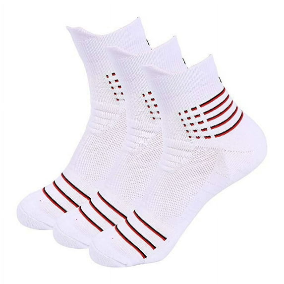 B&Q 3 Pairs Mens Mid Cut Quarter White Athletic Cotton Breathable Performance Comfort Cushion Casual Ankle Socks for Sports Running Basketball