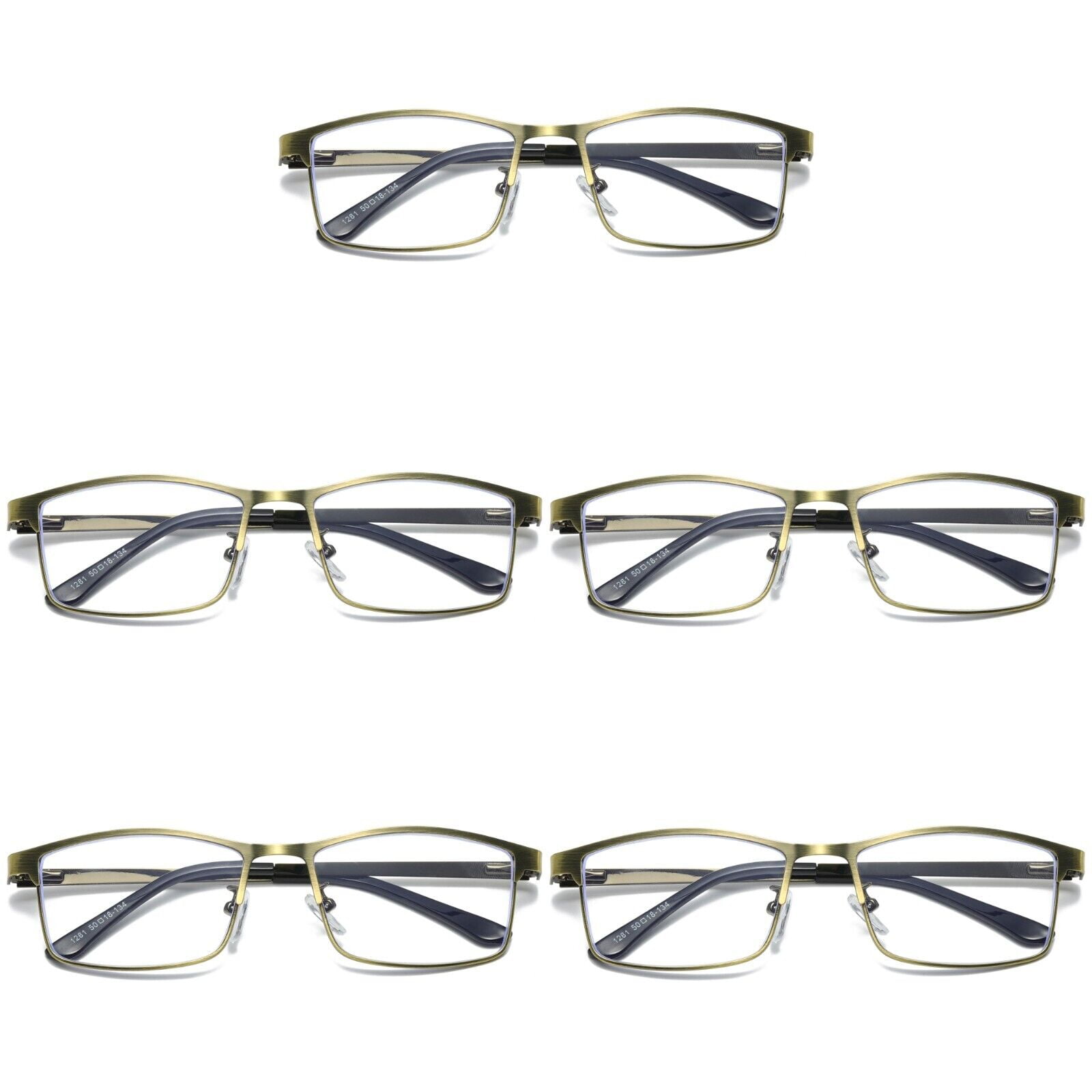 B & Q 5 PK Brass Metal Frame Mens Reading Glasses Spring Hinge Blue Light Blocking Readers +2.25
