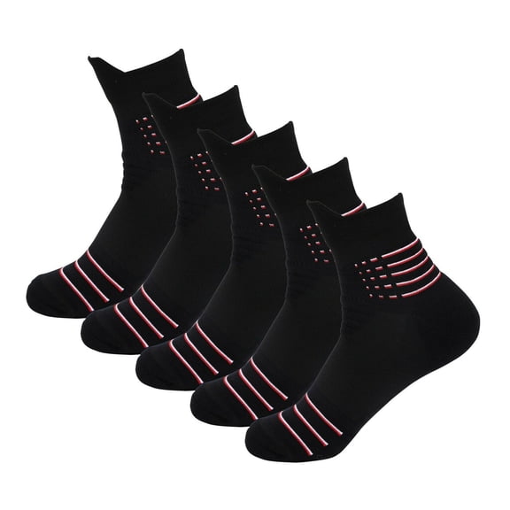 B&Q 5 Pairs Mens Ankle Mid Cut Quarter Crew Black Athletic Cotton Cushioned Running Casual Sports Basketball Hiking Socks