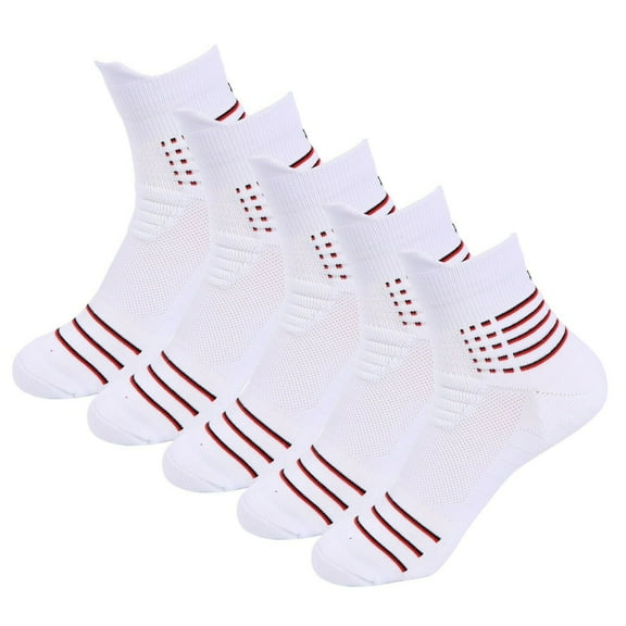 B&Q 5 Pairs Mens Ankle Mid Cut Quarter Crew White Athletic Cotton Cushioned Running Casual Sports Basketball Hiking Socks