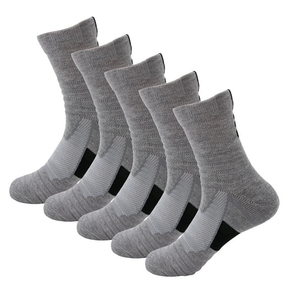 B&Q 5 Pairs Mens Performance Cotton Athletic Casual Dress Crew Cushion Breathable Long Socks for Running Basketball Work Sports Hiking