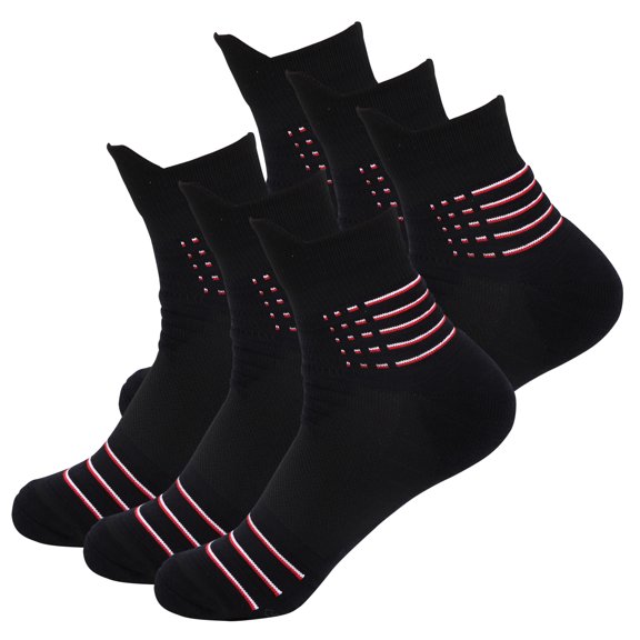 B&Q 6 Pairs Mens Mid Cut Quarter Black Athletic Cotton Breathable Performance Comfort Cushion Casual Ankle Socks