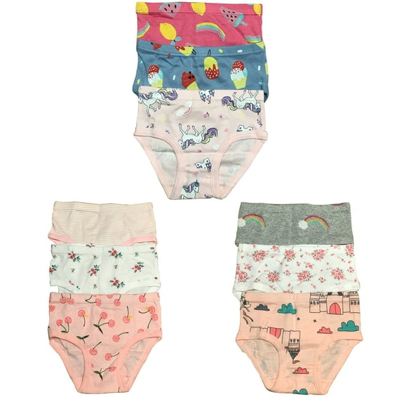 B&Q 9 Pack Toddler Little Girls Cotton Briefs in Sizes 2T-7T